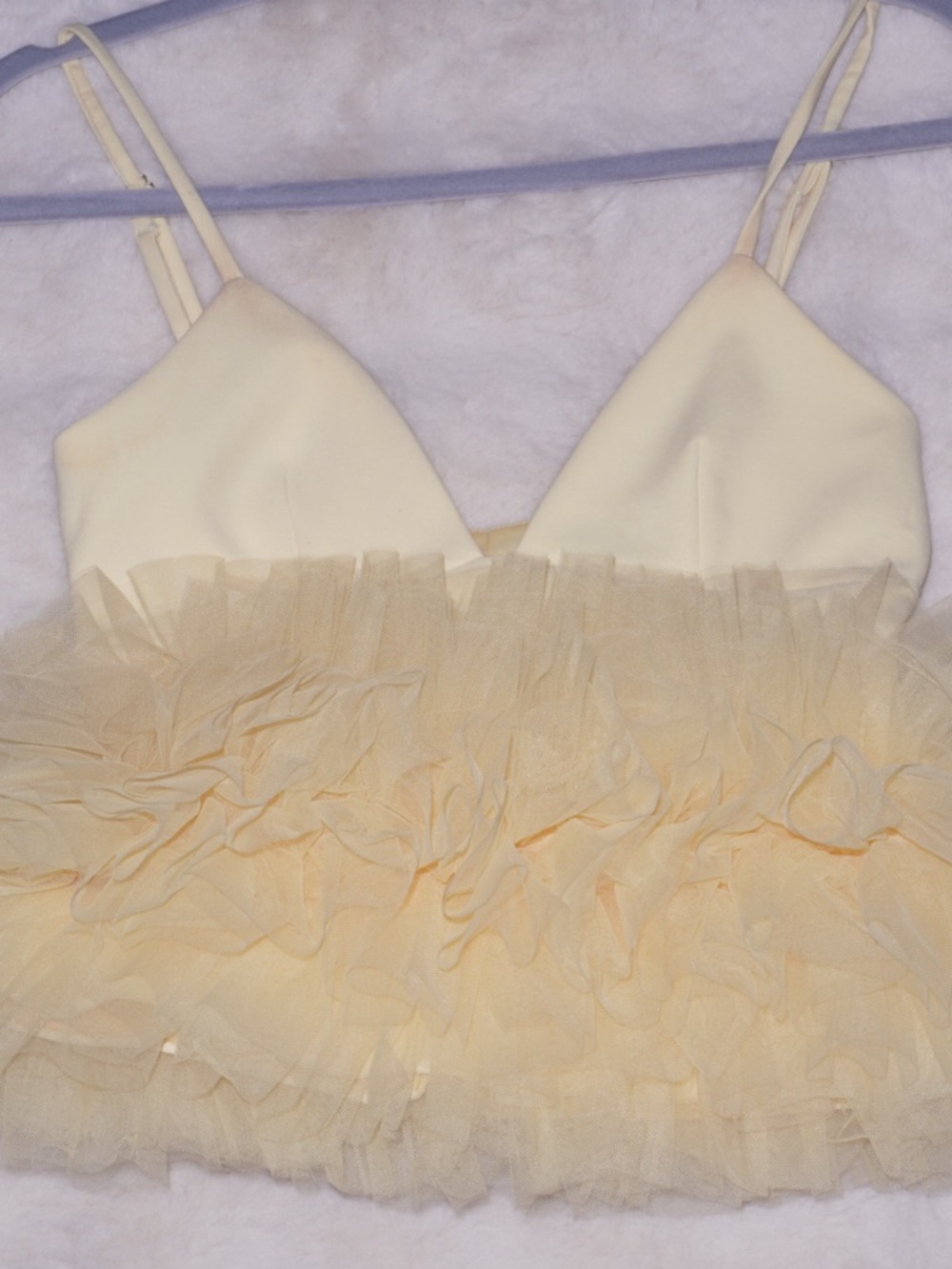 Ruffled Tulle Crop Tank Top in Pale Yellow